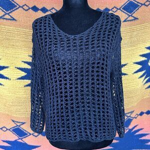 NWOT Paper Moon Black Crochet Open Knit Blouse Top. 3/4 Sleeves. Small. Boho.